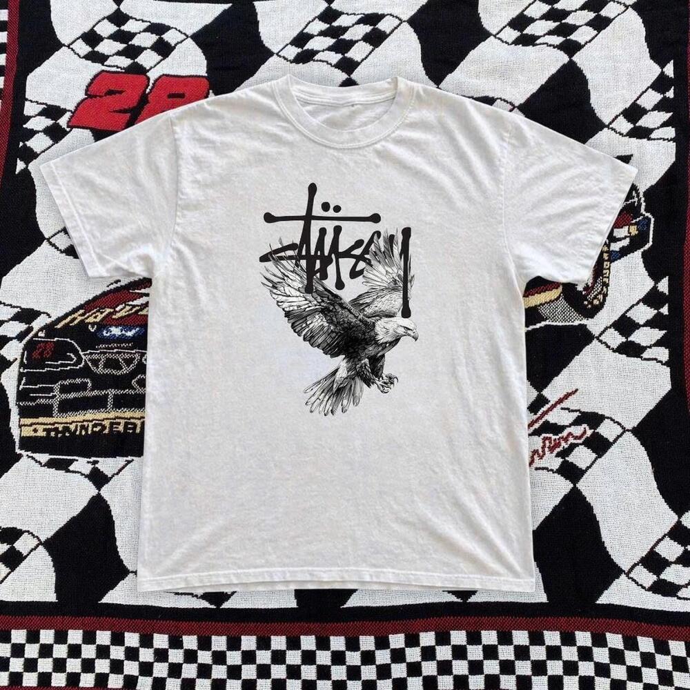 White StSsy Graphic Tee With Eagle